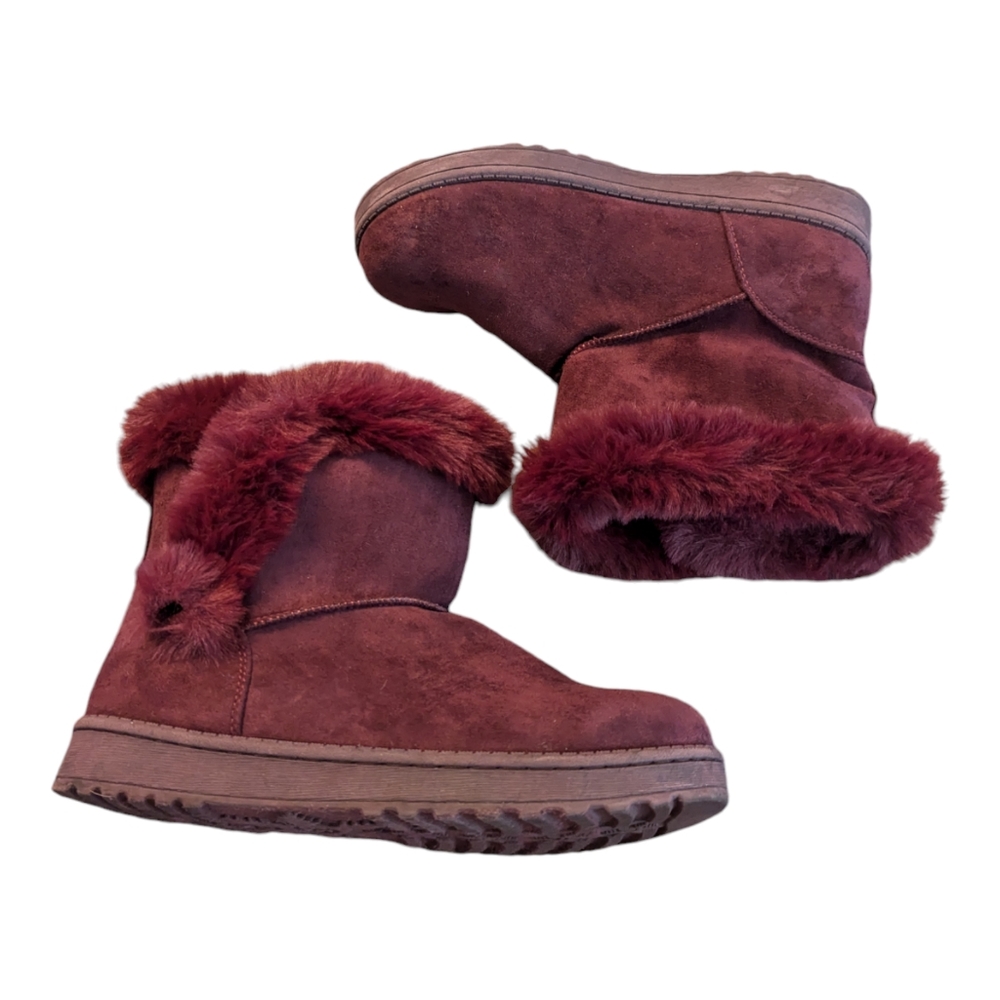 SO Burgundy Faux Fur Winter Ankle Boots